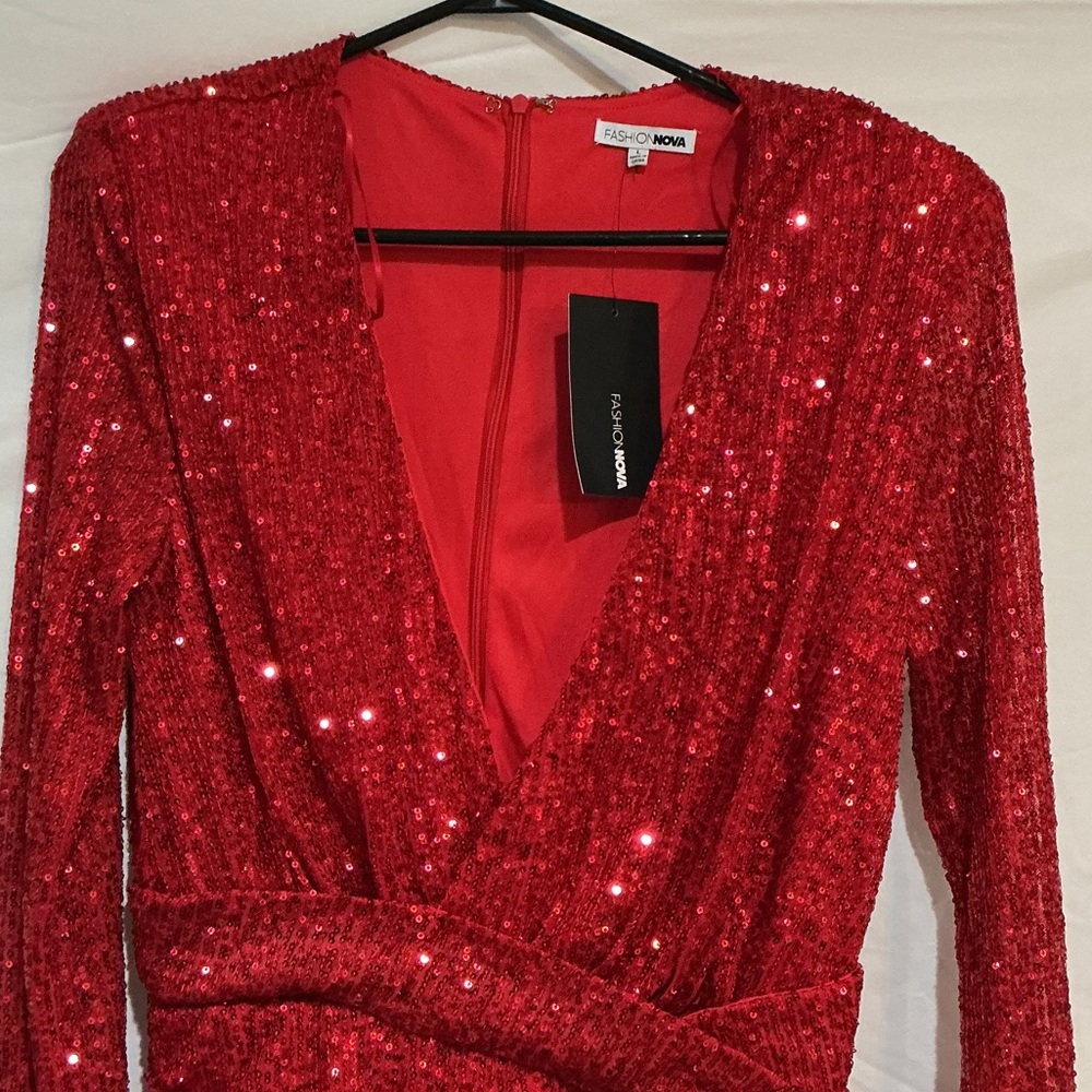 Fashion Nova Sparkling Red Long Sleeve Dress - Picture 3 of 8